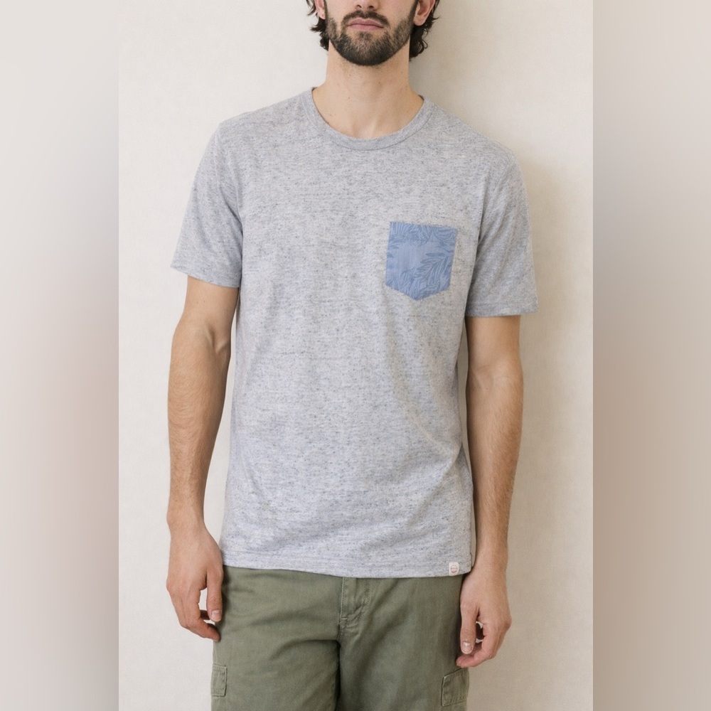 Marine Layer Re Spun Heather Gray Pocket Tee with Blue Pocket Size M/L